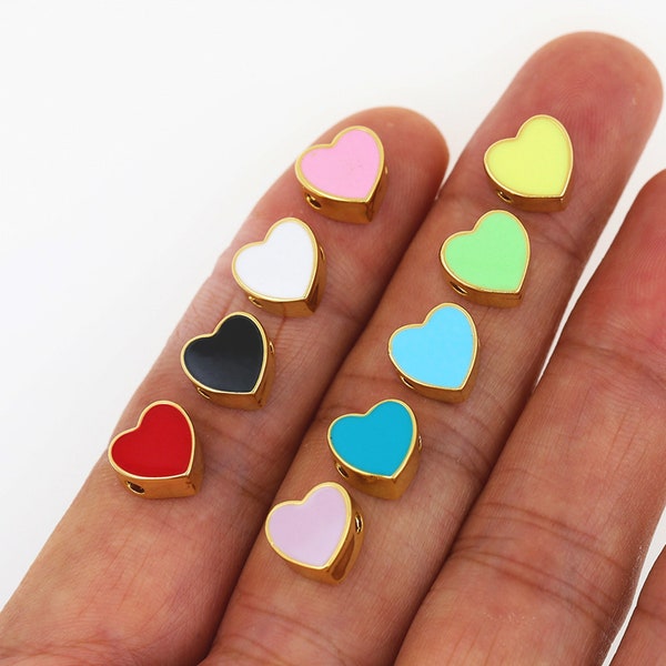 18k Gold Filled Enamel Rainbow Heart Shape Spacer Bead,  Enamel Love Heart Shape Bracelet, For Bracelet Necklace Jewelry Making 8x9.5x5mm