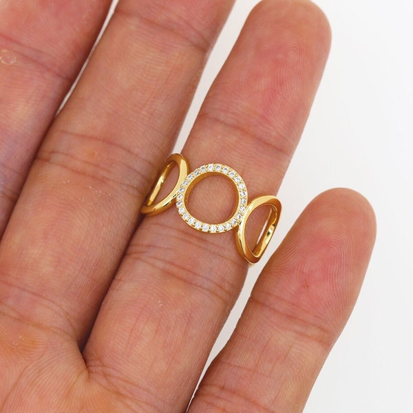 Hollow Out CZ Five Circles Rings,18K Gold Filled Micropavé CZ Five Circles Are Connected Rings,Luxury Open Adjustable Simple Circles Rings