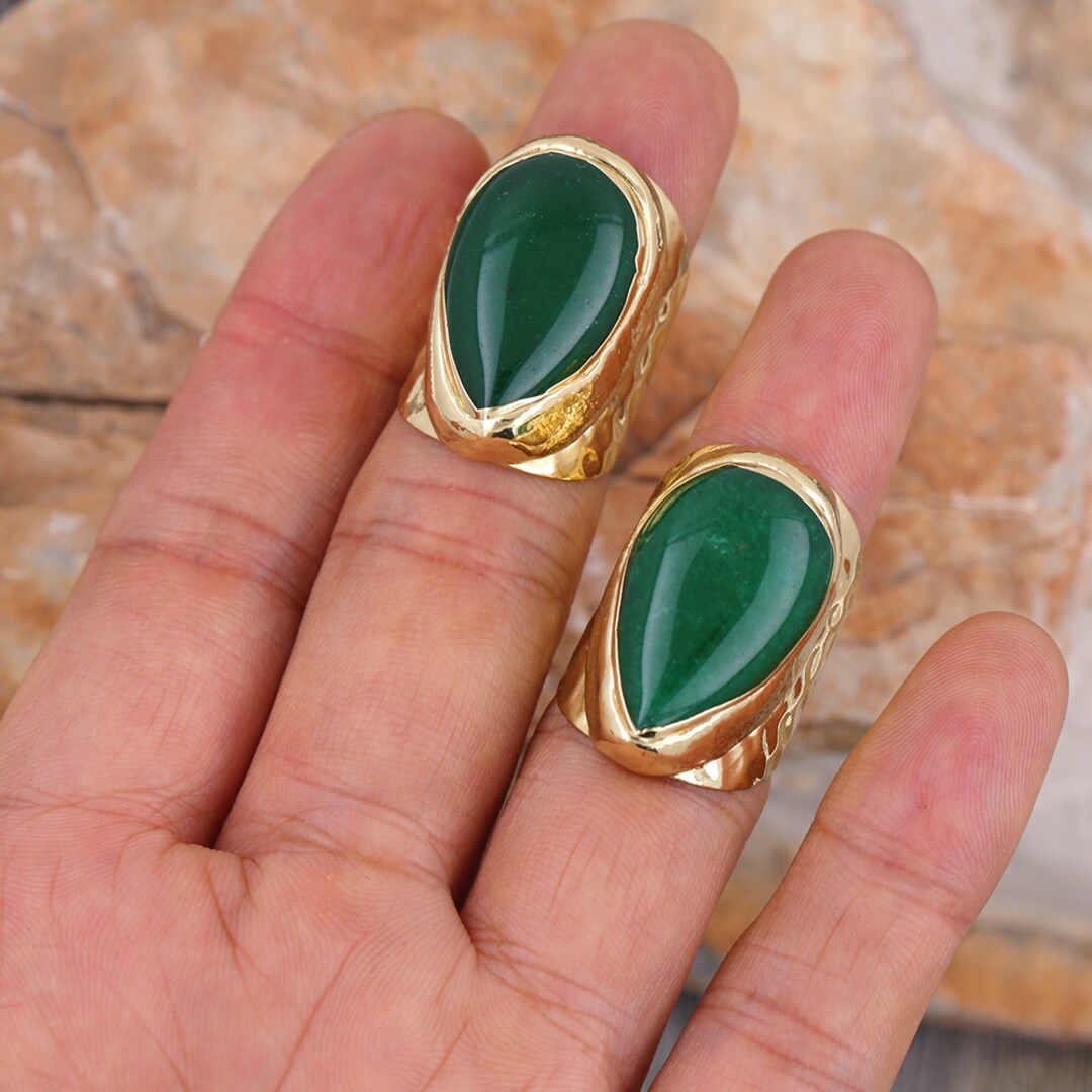Green Jade Ring,18k Gold Filled Slip Edge Natural Green Jade Rings