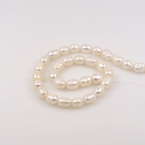 1 Str,DIY Pearl Accessories, AAA Pearl Necklace, Gold Pearl Chain,  Rice-Shaped Pearl,Real Freshwater Pearl, 5-6mm, Length 35mm