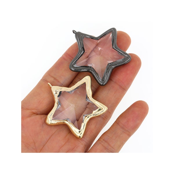 Faceted Five-pointed Star Shape Clear Glass Pendant, Five-pointed Star Plated Gold Plated Gun Black Glass Jewelry Necklace Accessories