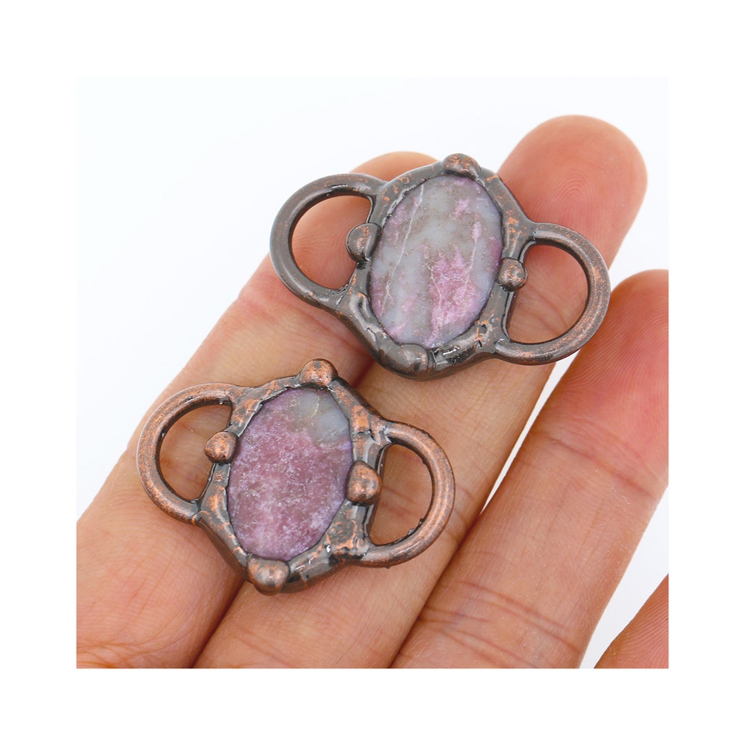 Antique Copper Solder Natural Oval Redstone Double Buckle Necklace