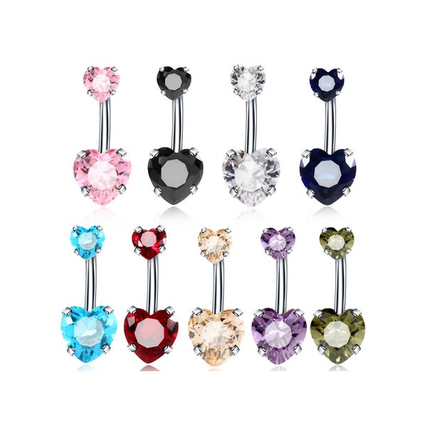 1Pair Medical Titanium Steel Hypoallergenic Love Heart-shaped CZ Navel Nails,Navel Piercing Eyebrow Nail Brow Rings Body Piercing Jewelry