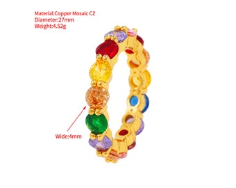 Bagues CZ rondes arc-en-ciel 7# 8# 9#, bagues en zircone cubique micropavée remplie d'or 18 carats, bagues rondes réglables de simplicité CZ Shut Up multicolores