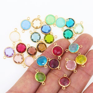 10 Pcs, 18K Gold Filled Glass Crystal Connectors, Multicolor Available, Stained Glass Connectors, DIY Jewelry Making Supplies, 6/8/10mm