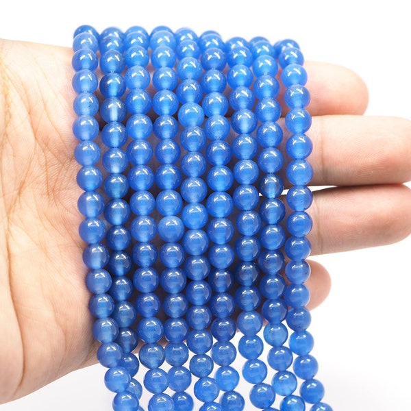 1Str Round Natural Gemstone Loose Beads Blue Agate Round Beads Genuine Gemstone Strings Bulk Natural Blue Beads Agate Gemstones For Sale