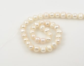 1Str Macroporous AA Natural White Round Freshwater Pearl Beads Real Cultured Freshwater White Pearl Beads Purple-Pink Tone Freshwater Pearls