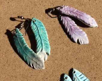 Ceramic thin Feather Earrings
