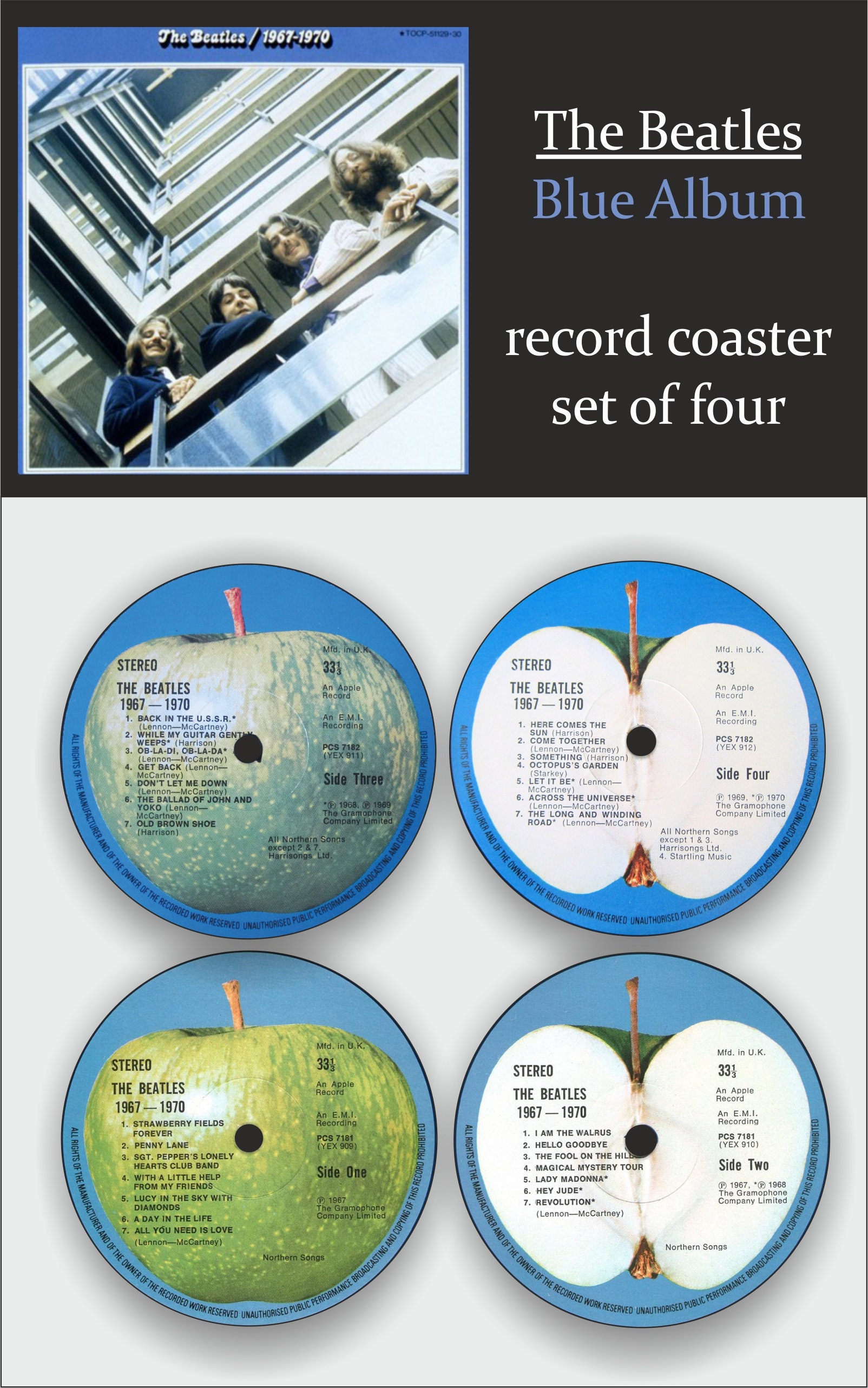 The Beatles Blue Album Records Wooden Coaster Set of 4 Etsy UK