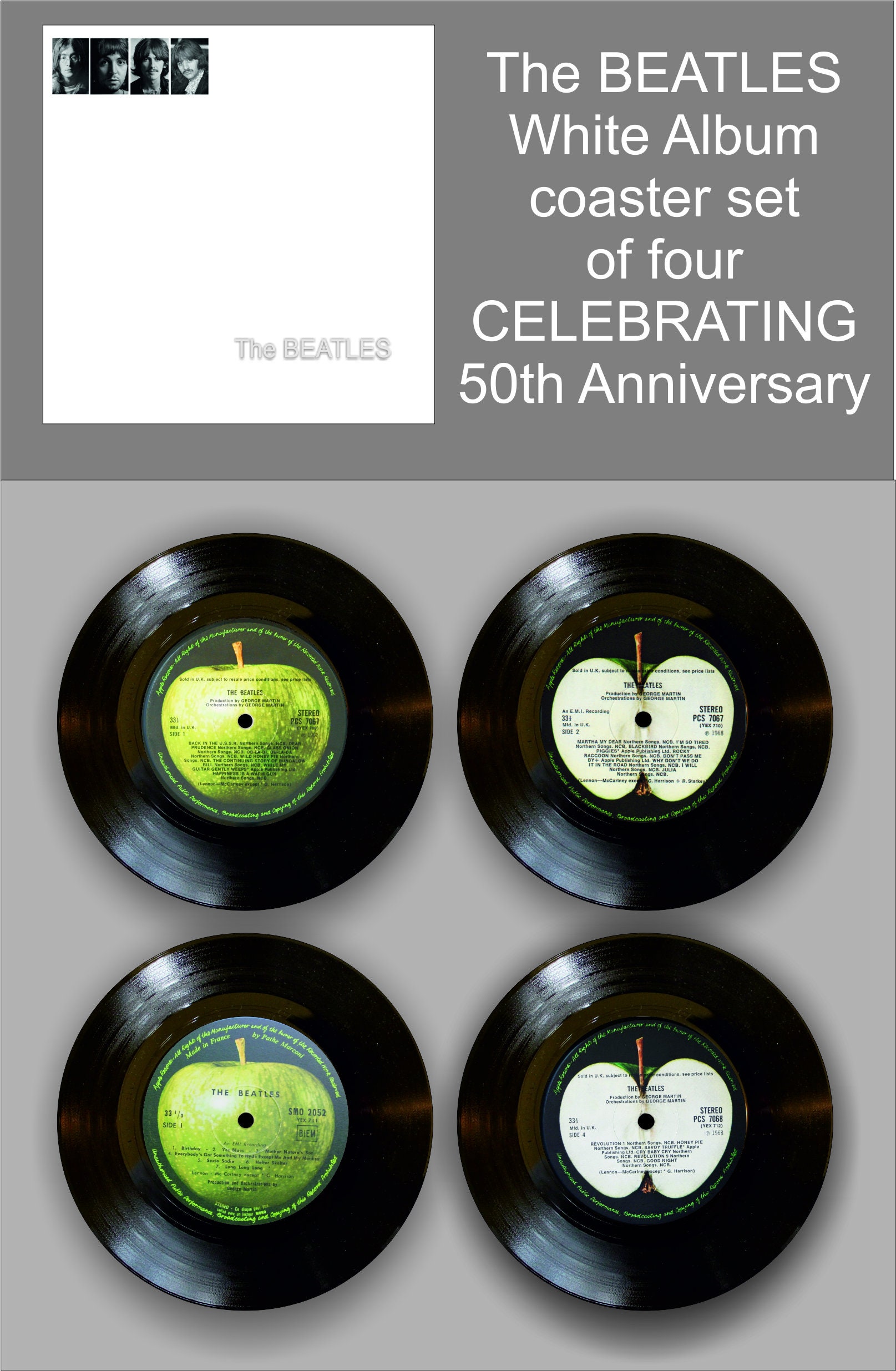 The BEATLES White Album Wooden Coaster Set of Four. 50th - Etsy