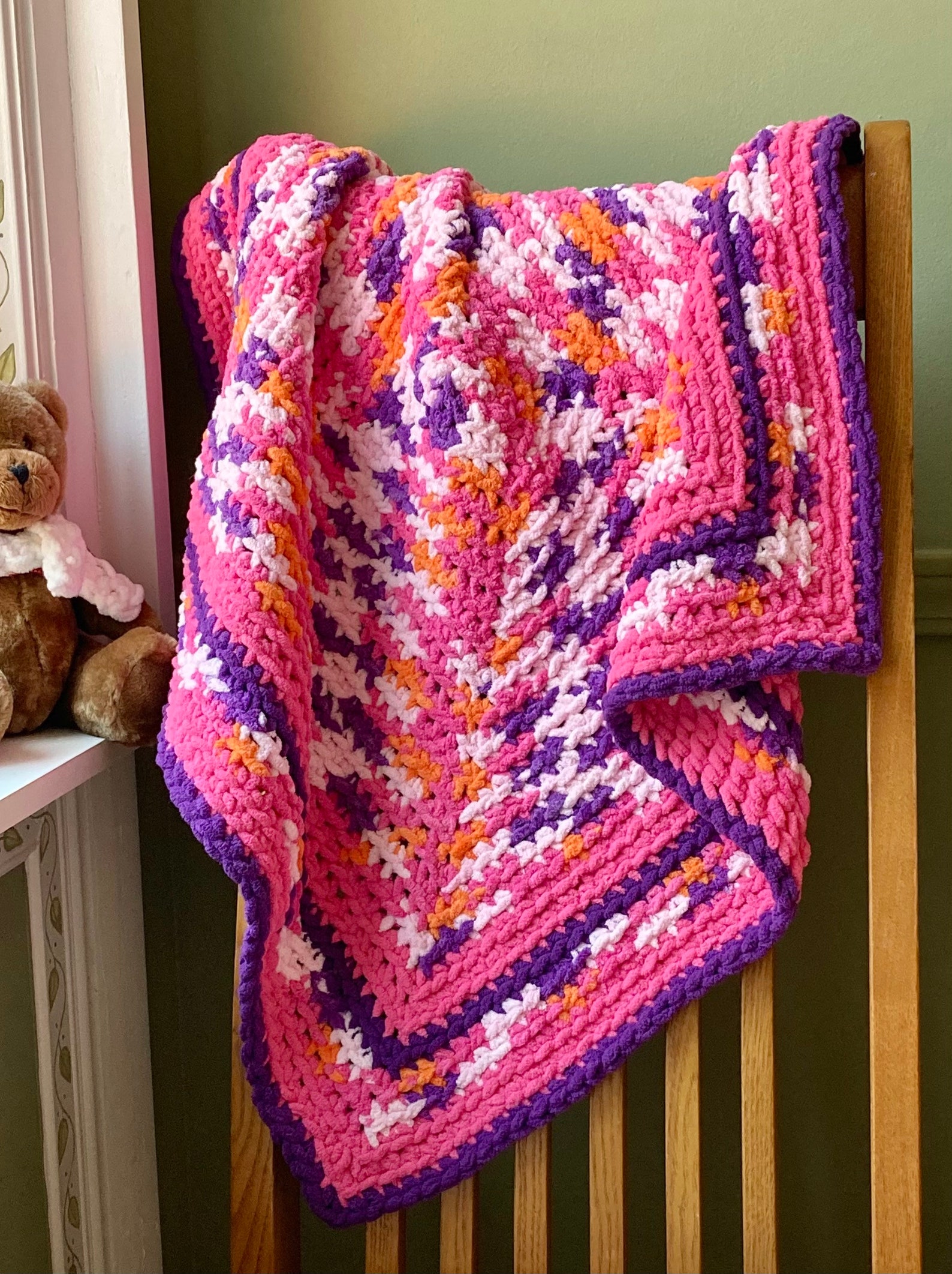 Hand Crocheted Chenille Confetti/pink Baby Blanket Etsy