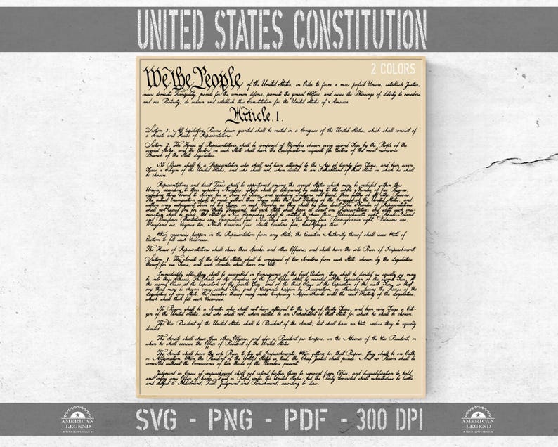 US Constitution digital file featuring "We The People" in bold, elegant typography reminiscent of early American documents. The design incorporates ornate flourishes, distressed parchment textures, and refined borders that evoke a sense of patriotic heritage. Offered as SVG, PNG, and PDF, this high-resolution vector file suits vinyl cutting, printing, and DIY crafts celebrating America’s founding ideals with modern precision and timeless style. Honoring US ideals: a digital tribute to its legacy