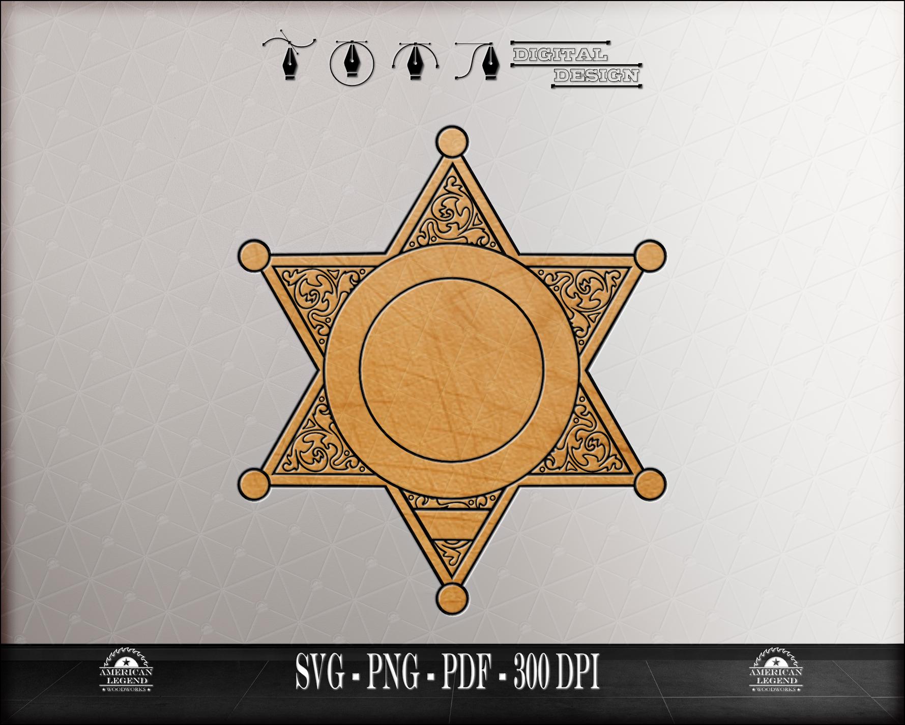 Sheriff Badge: Blank 6-point Star Style 1 (SVG, PNG, PDF) (digital
