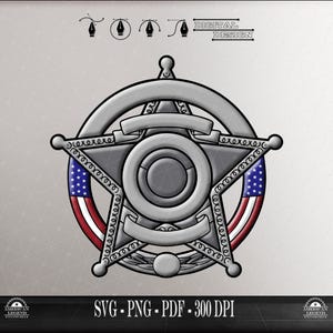 Sheriff Badge: Blank 5-Point Star, (SVG, PNG, PDF) (Digital Download)