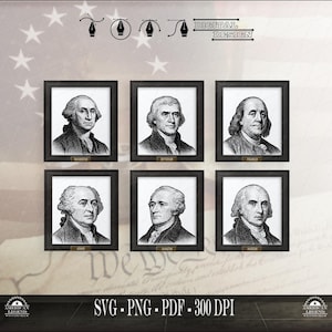 Ojcowie założyciele Stanów Zjednoczonych i podpisy: pliki SVG, PNG, PDF, 300 Dpi (pobranie cyfrowe)