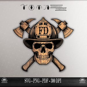 Fireman Skull Crossed Axes: 300 Dpi vector - Laser CNC Vinyl (Digital Download)