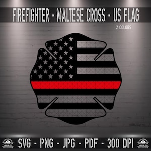 Firefighter Maltese Cross US Flag Logo svg png pdf jpg 300 Dpi Vector High-Quality Files - Silhouette - Cricut - CNC - Laser - Sublimation
