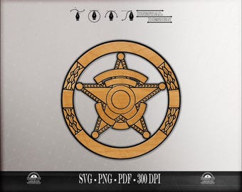 Sheriffmärke: Blank 5-uddig stjärna - Cirkel - Stil 1 (SVG, PNG, PDF) (Digital nedladdning)