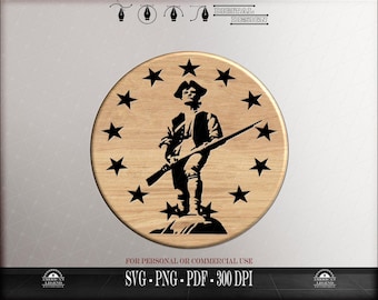 1776 Patriot Minuteman 13 Star Vector File (SVG, PNG, PDF) (Digital Download)