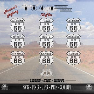 Route 66 Sign Bundle – Classic US Highway Signs – (svg, png, jpg, pdf) - Digital Download