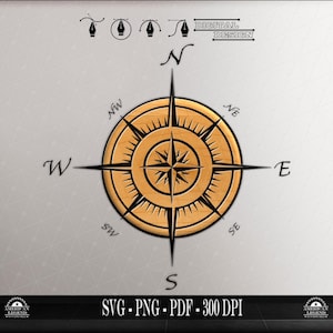 Compass Rose - Nautical Navigation: SVG PNG PDF (Digital Download)