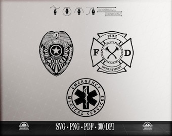 First Responders Emblems | Police, Fire & EMS Digital Download | svg png pdf - 300 Dpi
