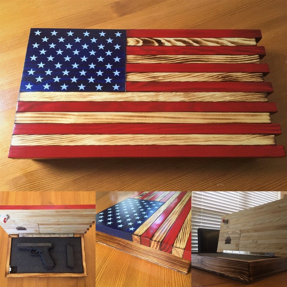 Burnt Stained Wood American Flag Concealment Cabinet Wall Etsy