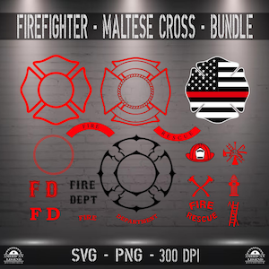 Firefighter Maltese Cross Bundle SVG PNG 300 Dpi High-Quality Digital Files - Silhouette - Cricut - CNC - Laser - Sublimation - T shirt