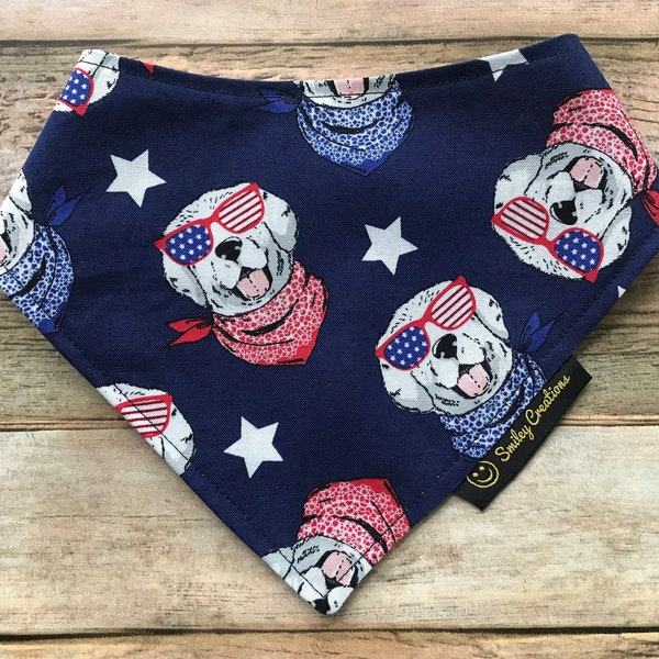 Cool Summer Patriotic Dogs Bandana - Dog Bandana - Cat Bandana - Baby Bib - Baby Bandana - 100% Cotton - Adjustable with Snaps