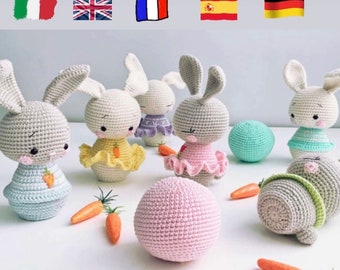Bunnies with Easter eggs Amigurumi crochet - Easter rabbit to combine with sweets as a gift - instant pdf in 5 languages