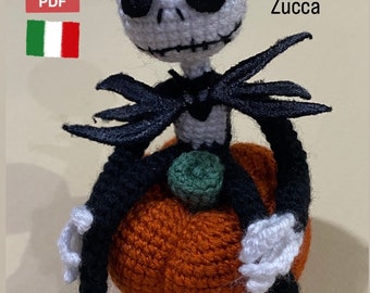 Jack skellington skellington + citrouille Amigurumi modèle italien en format numérique PDF - modèle de crochet au crochet - téléchargement instantané