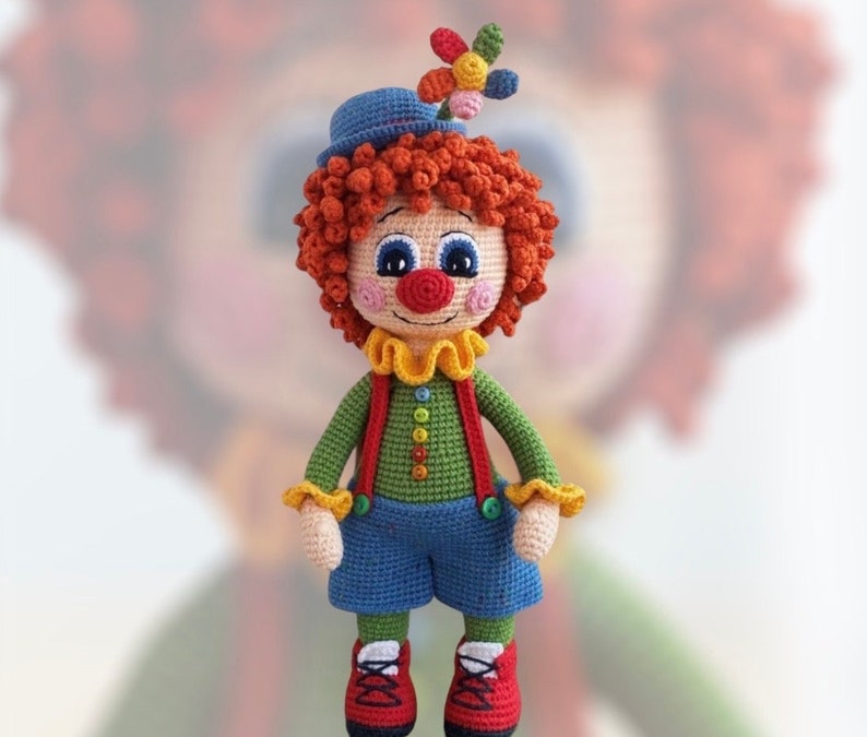 Modèle amigurumi de carnaval de clown clown pdf en anglais, italien, français et allemand, téléchargement instantané numérique image 2