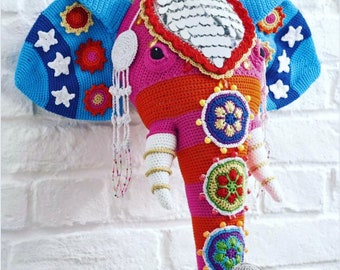 Amigurumi Éléphant multicolore de style ethnique indien - Modèle anglais en PDF - crochet crochet - téléchargement numérique en quelques minutes