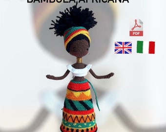 African doll Amigurumi - crochet pattern pdf English and Italian - crochet - African doll
