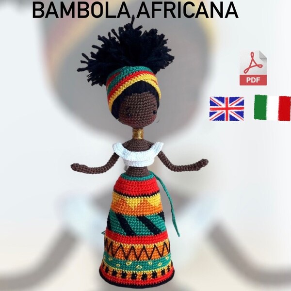 Poupée africaine Amigurumi - patron au crochet pdf anglais et italien - crochet - Poupée africaine