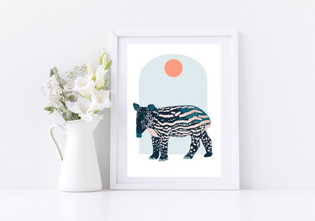 The Baby Tapir - A5/A4 Art Print Illustration Motif Faune Nature Abstrait Minimaliste Mignon Décorat