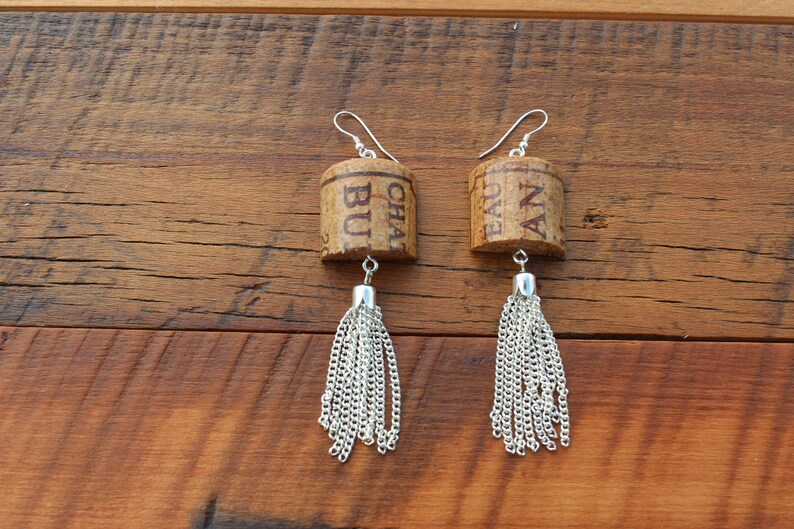 Wine Cork Earrings with Tassels The wine cork is cut in half Etsy