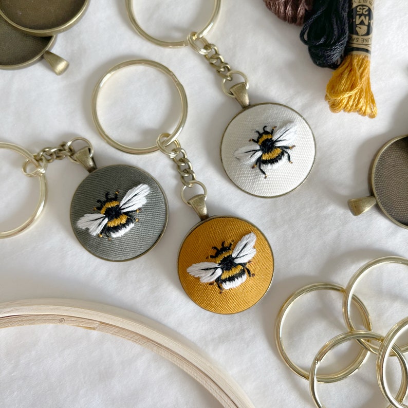 Hand Embroidered Bee Bumblebee Keychain Purse Charm Accessories