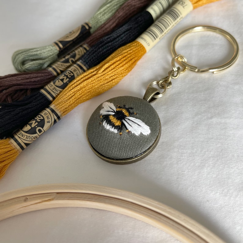 Hand Embroidered Bee Bumblebee Keychain Purse Charm Accessories