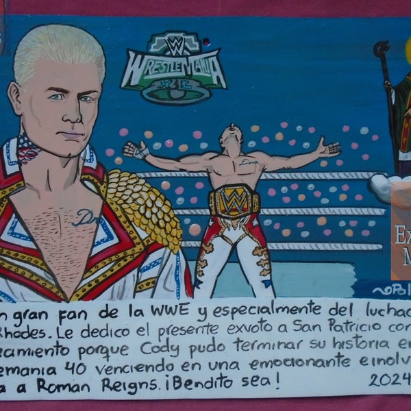 Ex-voto original contemporary hand painted handpainted theme WWE fan thanks that Cody Rhodes finished his story at Wrestlemania XL