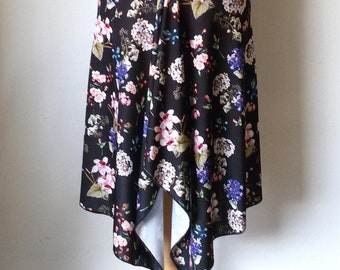 Esme black floral skirt with pointed back, slits and flare, for dancing in freedom
