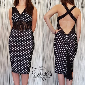Tango&#39;s Veronica Pois Dress / Tango Dress / Midi Dress / Pois / Elegant Evenig Dress