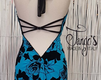 Tango's Blue Flower Dress Dance clothes Argentine tango trousers skirts shirts top shoes tango dress