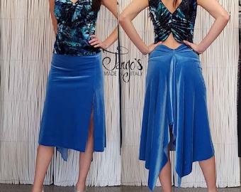 Tango's Heli Light Blue Velvet Skirt with Slit / Tango Skirt / Midi Skirt / Velvet / Casual / Argentine Tango