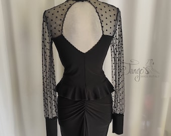 Katia skirt set and Adele black polka dot top, tango dress, tanguera, Argentine tango, ruffle skirt