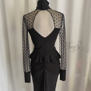 Katia skirt set and Adele black polka dot top, tango dress, tanguera, Argentine tango, ruffle skirt