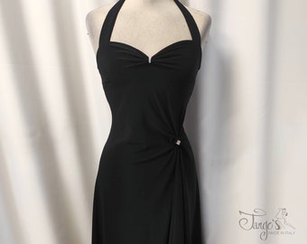 Tango's elegant black Laura dress, Argentine tango dance clothes, trousers, skirts, shirts, top, shoes, tango dress