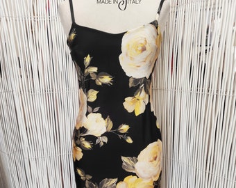 Anne dress yellow roses formal elegant summer evening dress with sensual split back knot