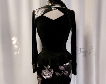 Tango's COMPLETE Gina gray and black rose Argentine tango top and skirt