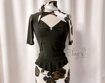 Tango's COMPLETE Katia top and skirt Argentine tango black and white rose